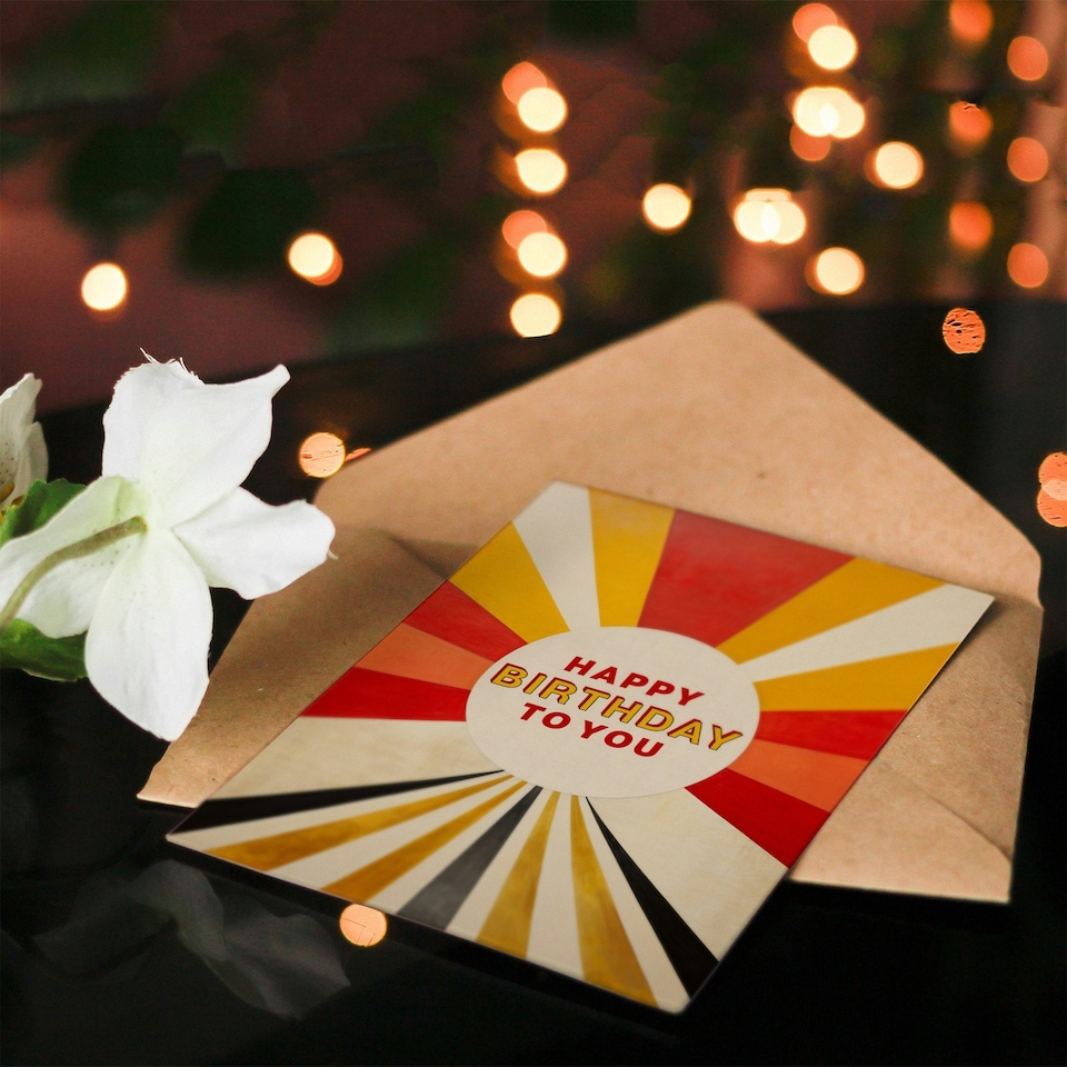 image 1 of Modern Abstract Sunburst Rays For Him Her Birthday Card