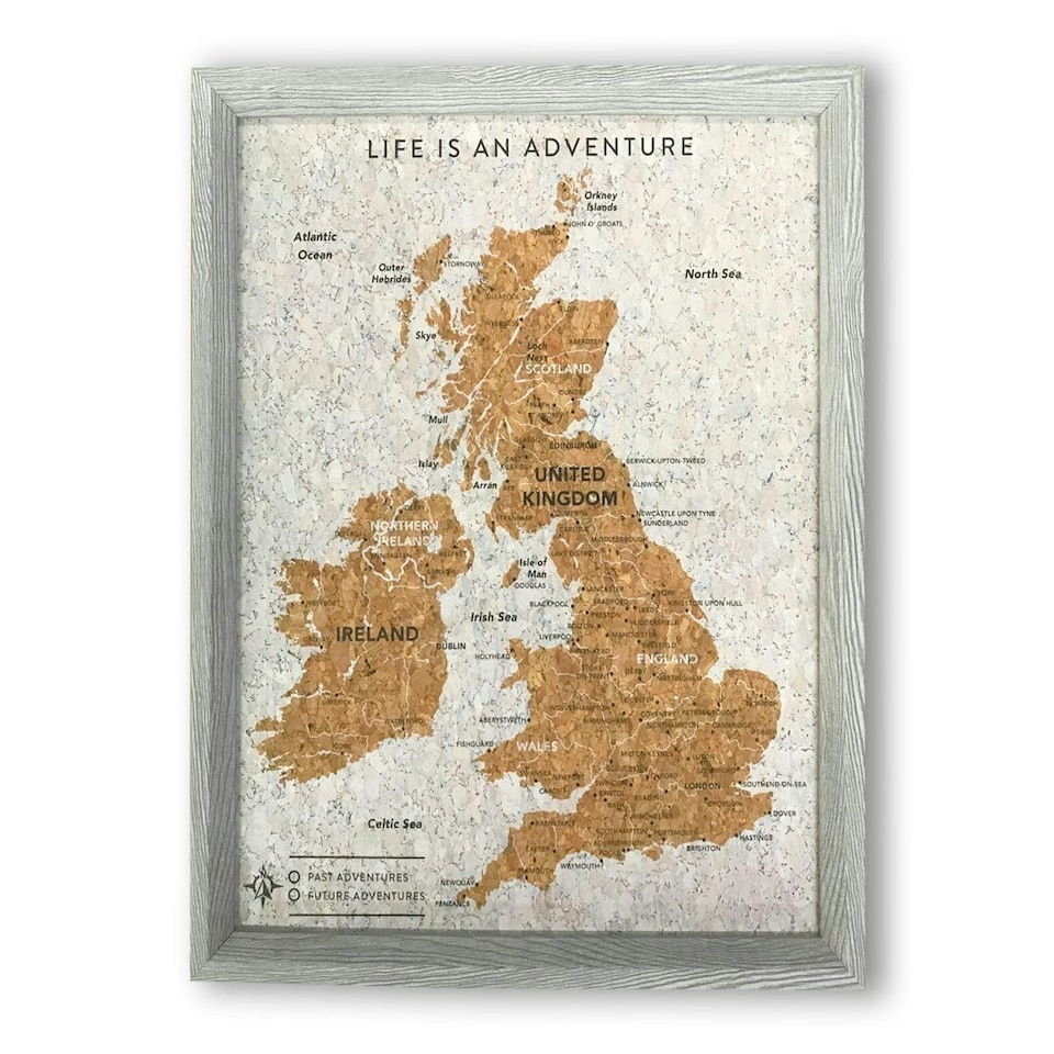 Splosh Travel Map Cork Board UK & Ireland Small Grey