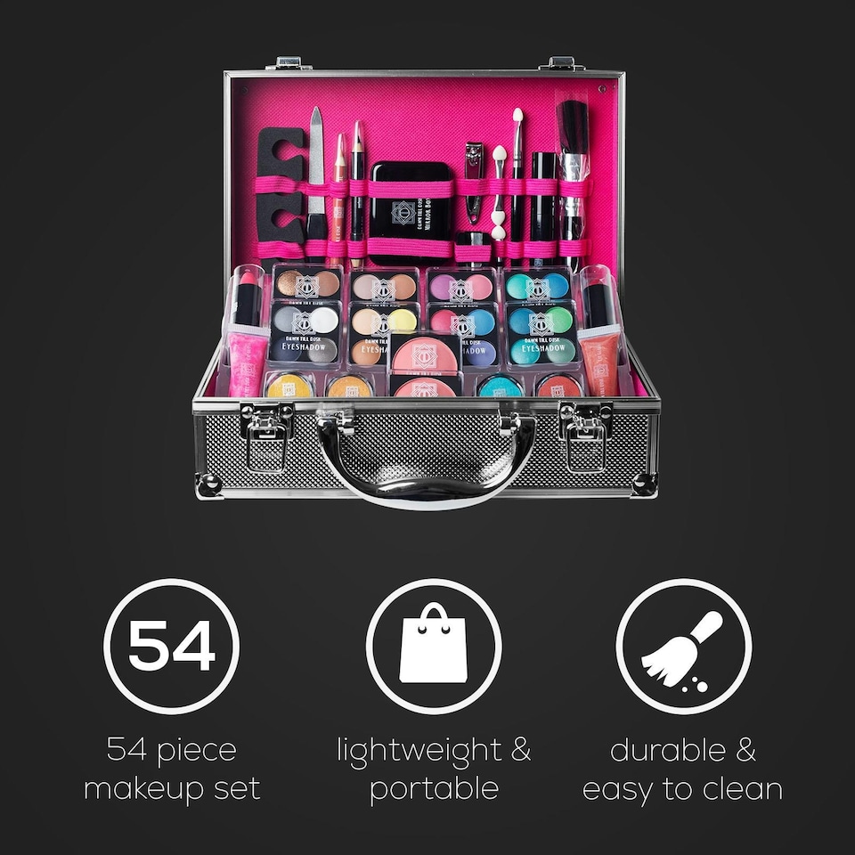 image 1 of Envie Dawn Till Dusk Make Up Large Storage 54 Piece Vanity Case Set, Silver | Multi