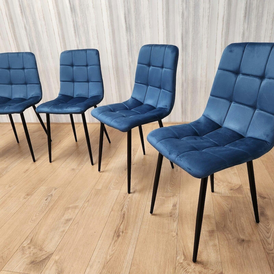 image 1 of Dining Chairs Set of 4 Blue Velvet Kitchen Chairs Blue