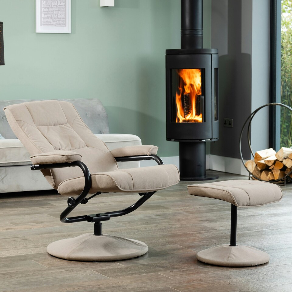 image 1 of Ripley Swivel Recliner and Footstool - Cappuccino