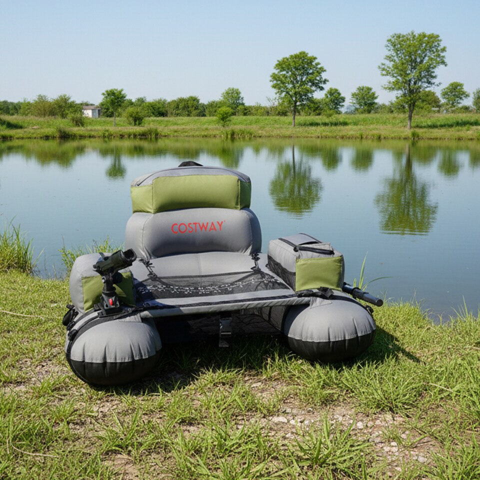 image 1 of COSTWAY Inflatable Fishing Float Tube Portable Fishing Boat w/ Shoulder Straps