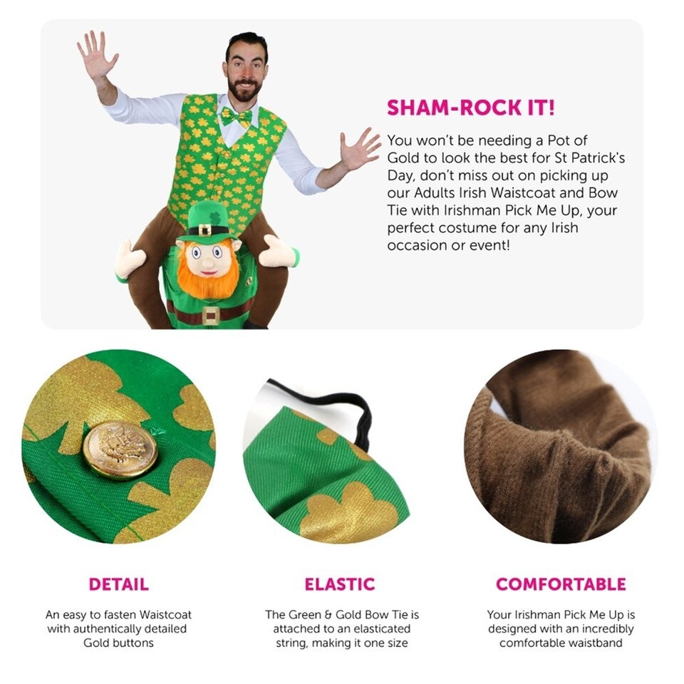 image 1 of Irish Pick Me Up Costume with Waistcoat & Bow Tie Green | XL