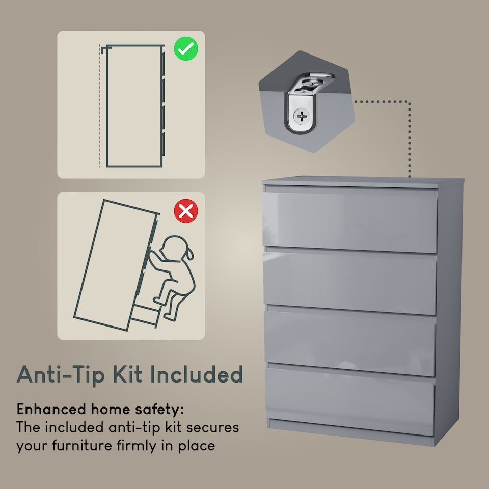 image 1 of Vida Designs Glinton 4 Drawer Chest of Drawers Bedroom Storage, 100% FSC, Grey