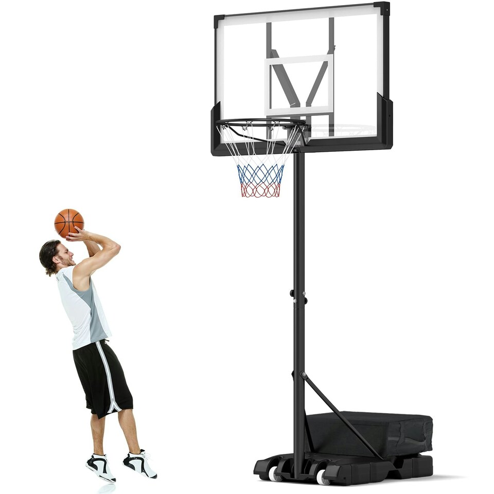 image 1 of COSTWAY Basketball Hoop 4.1-10 FT Adjustable Backboard System Black | Standard