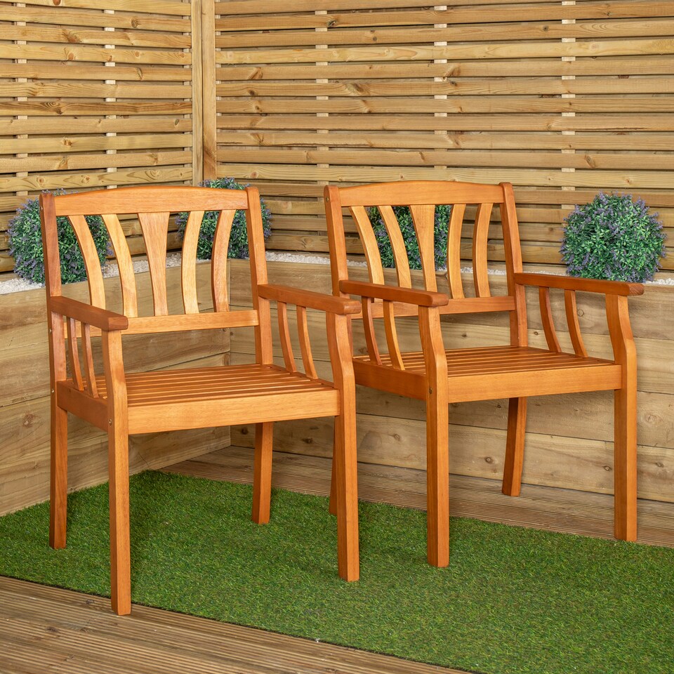 image 1 of Set of 2 Kapalua Outdoor Wooden Garden Slatted Dining Chairs Brown