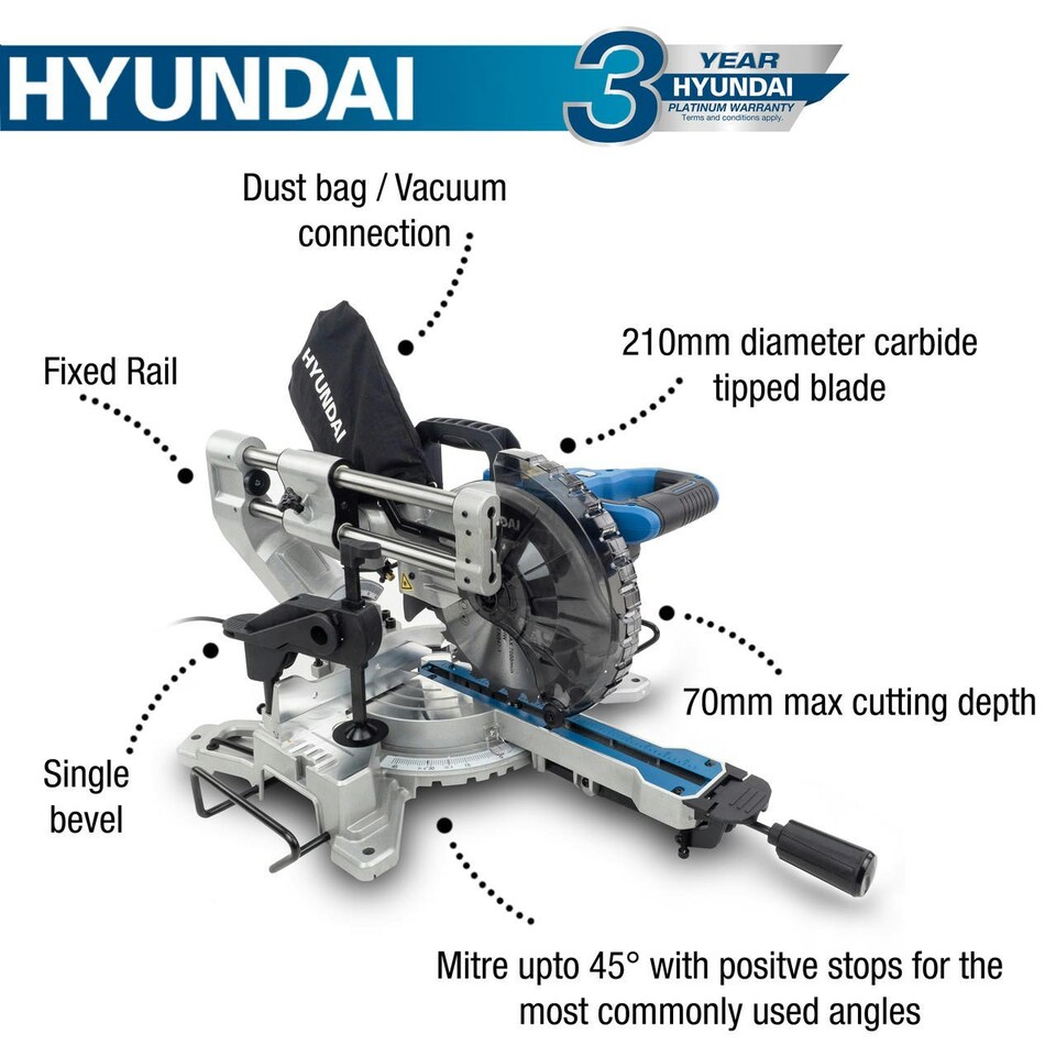 image 1 of Hyundai 1500W Electric Mitre Saw / Chop Saw with 210mm Blade, 230V