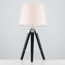 ValueLights Clipper Painted Black Table Lamp with Medium Pink Tapered Shade and LED Bulb