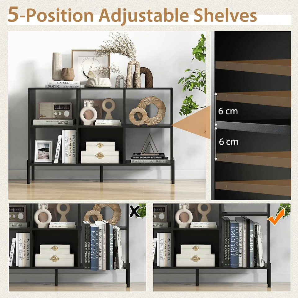 image 1 of COSTWAY Wooden Storage Bookcase 6 Cube Bookshelf Rack Black Black