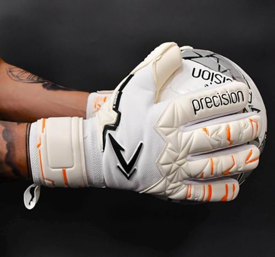 image 1 of Precision Training Fusion X Pro Negative Contact Duo Grip Professional Football Junior Goalkeeper Gloves, White, 6