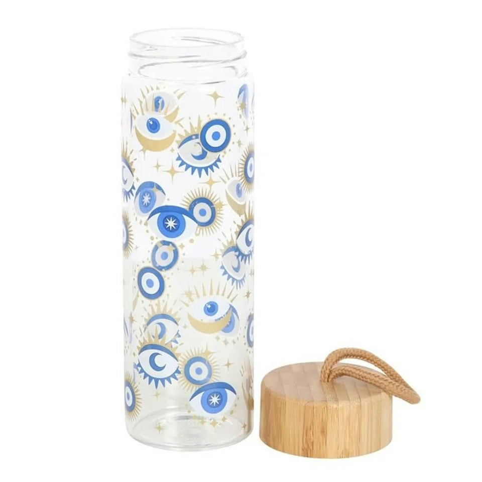 image 1 of Something Different All Seeing Eye Glass Reusable Water Bottle - Clear/Blue/Beige - One Size