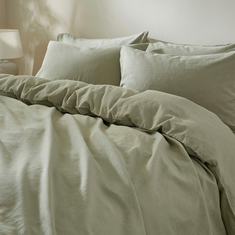 image 1 of Touch Of Linen - Pistachio Green- Duvet Cover Set (Includes 2 Pillowcases - 1 For Single) Green | Pistachio Green | Single