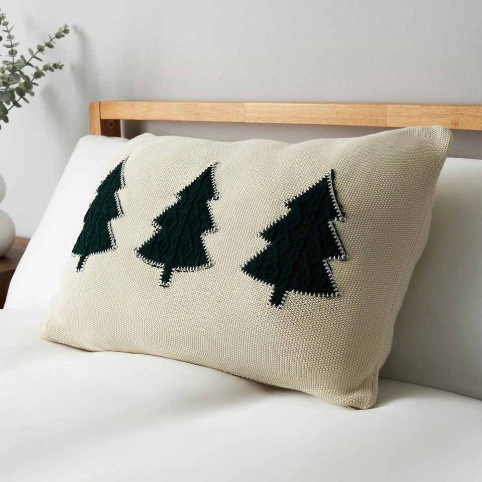 image 1 of BHS Christmas Trees Cushion, Green