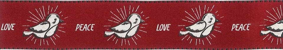 Berisfords Red 25mm Peace Chick Ribbon for Dressmaking - per metre