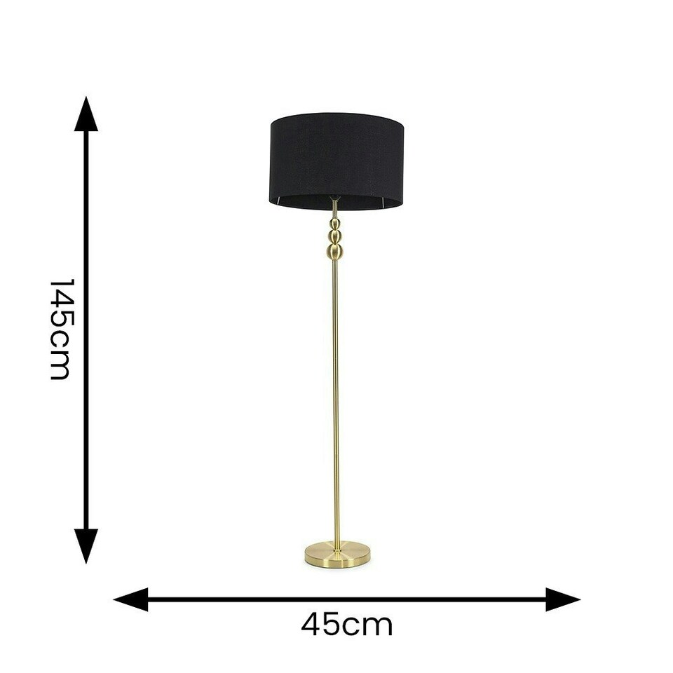 image 1 of ValueLights Marissa Black Fabric Drum Shade with Brushed Gold Stacked Ball Floor Lamp