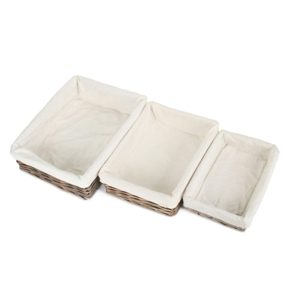 image 1 of Lined Antique Wash Rectangular Straight-Sided Wicker Tray Set of 3 Brown | Brown