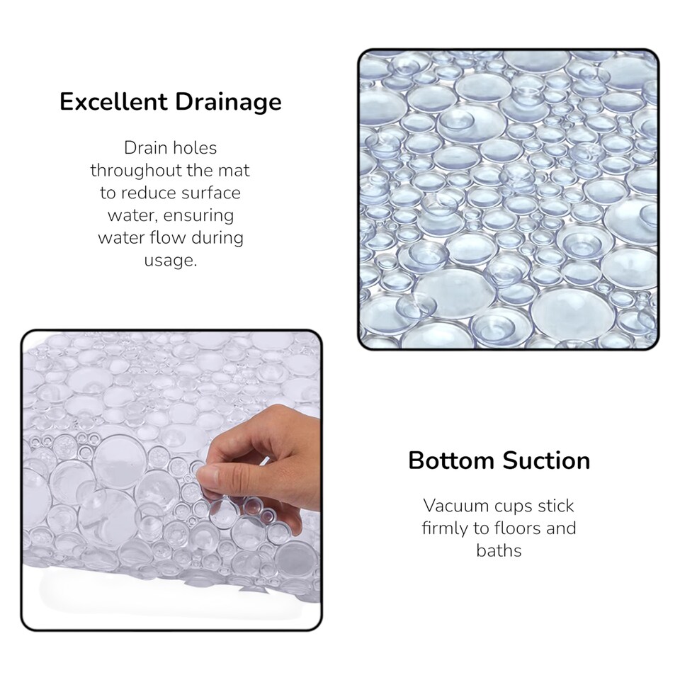 image 1 of Showerdrape Hyrdro Anti Slip Glitter PVC Bath Mat 68cm x 38cm - 2 Set | Grey | Glitter | 2