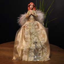 25cm Premier Christmas Tree Topper Angel Decoration with Feather Wings in Gold