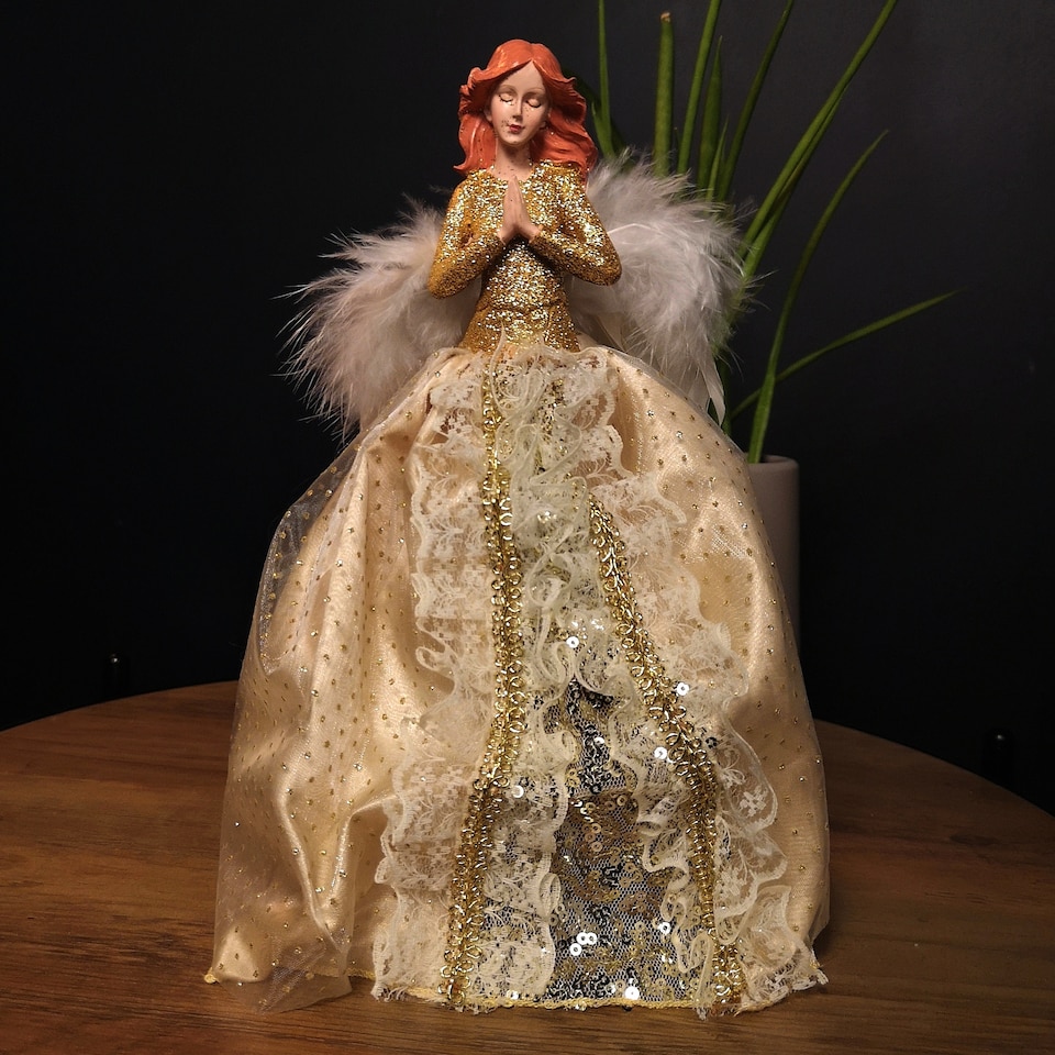 image 1 of 25cm Premier Christmas Tree Topper Angel Decoration with Feather Wings in Gold