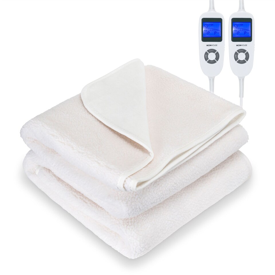 image 1 of MONHOUSE Fleece Electric Heated Under Blanket - Double 137x190cm - Detachable & Machine Washable - Controller Multi Zones, 9 Heat Settings | Cream | 1