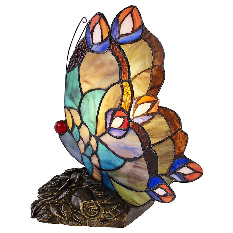 image 1 of Beautiful Handmade Multi-Coloured Glass Butterfly Tiffany Lamp with Bronze Base | Multi | Multi-coloured | 1