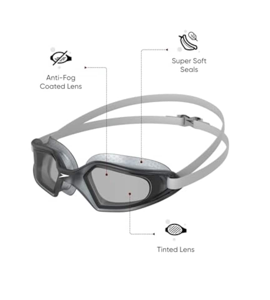 image 1 of Speedo Unisex-Adult Hydropulse Swimming Goggle | Comfortable Fit | Adjustable Design Goggles, White/Elephant/Light Smoke, One Size