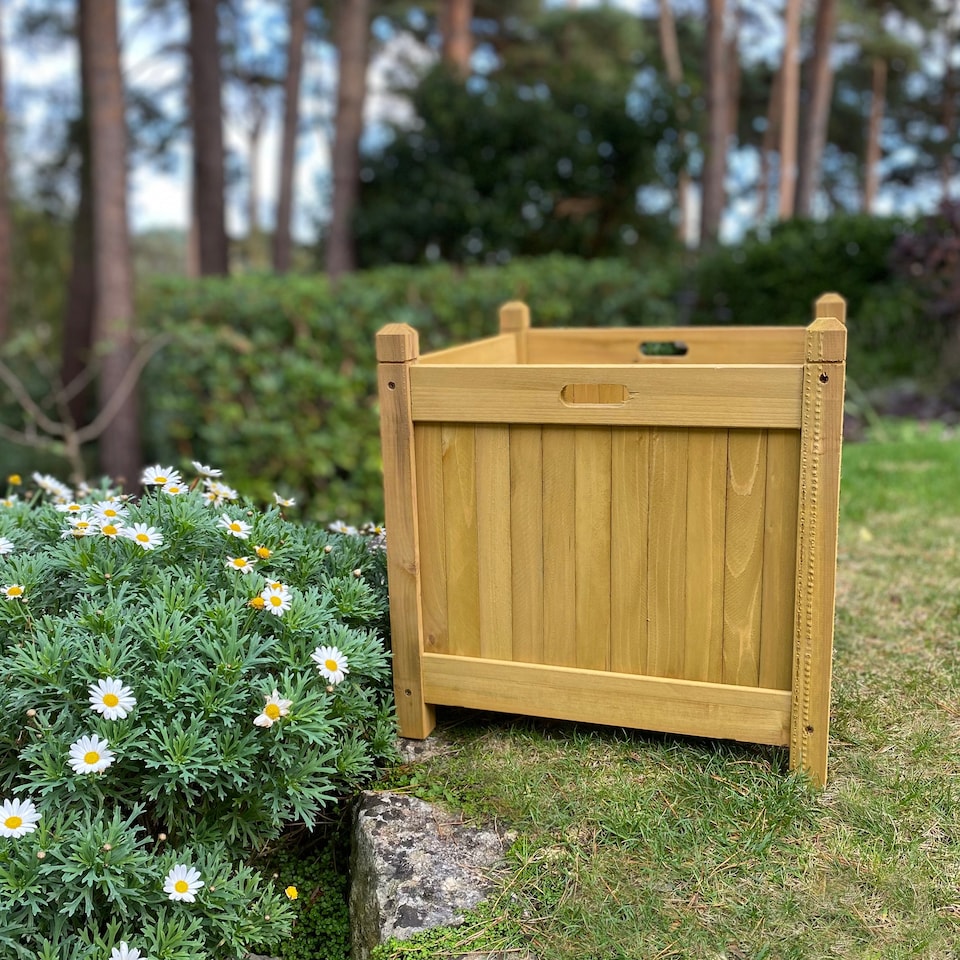 image 1 of Square Wooden Garden Planters in Tan - Pack of 2