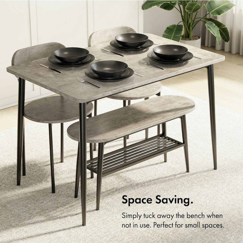 image 1 of VonHaus Murray 4 Seater Dining Table and Chairs Set Grey | Black