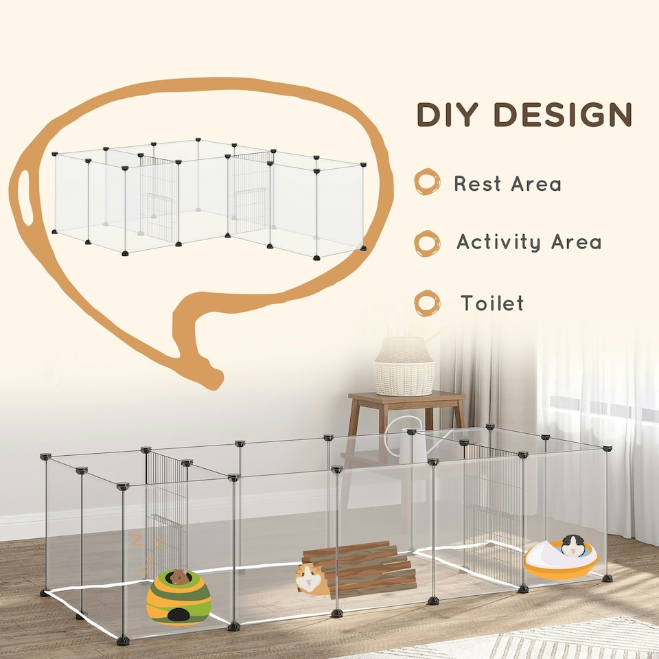 image 1 of PawHut Pet Playpen, 18 Panels DIY Small Animal Cage, for Guinea Pigs, Hegehogs