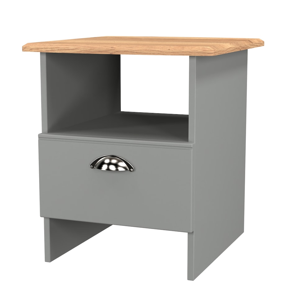 image 1 of Albert Bottom Drawer Lamp Table in Dusk Grey & Riviera Oak (Ready Assembled) | Grey | Dusk Grey & Riviera Oak