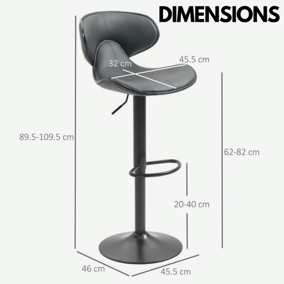 image 1 of Set Of 2 Grey Adjustable Swivel & Adjustable Height Grey