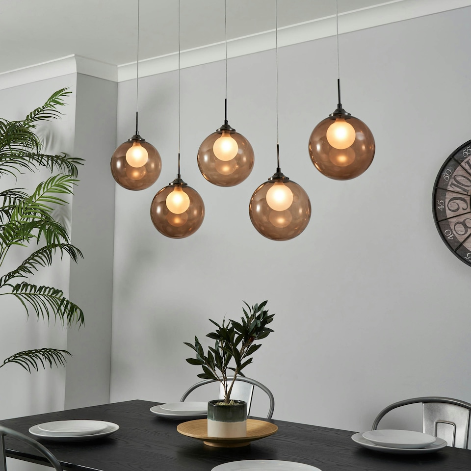 image 1 of BHS Petrice Glass Ball Diner Ceiling Bar Pendant, Black Nickel