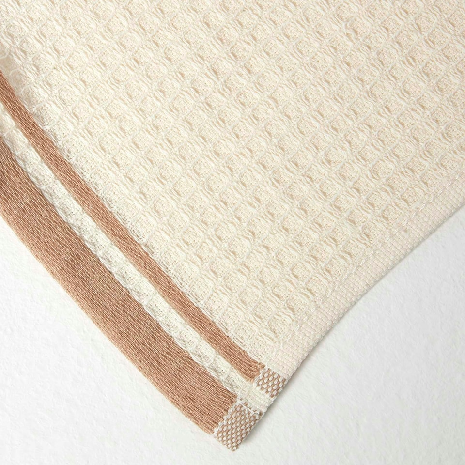 image 1 of Homescapes Rooster Waffle Cotton Tea Towels - Set of 2 | Cream | One size | 2