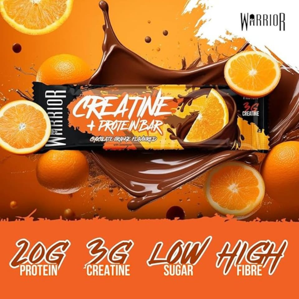 image 1 of Warrior Creatine  Protein Bars 12 x 75g – 20g High Protein Bar, 5g Creatine, Low Sugar High Fibre Oat  Bars, Meal Replacement Bars (Chocolate Peanut)