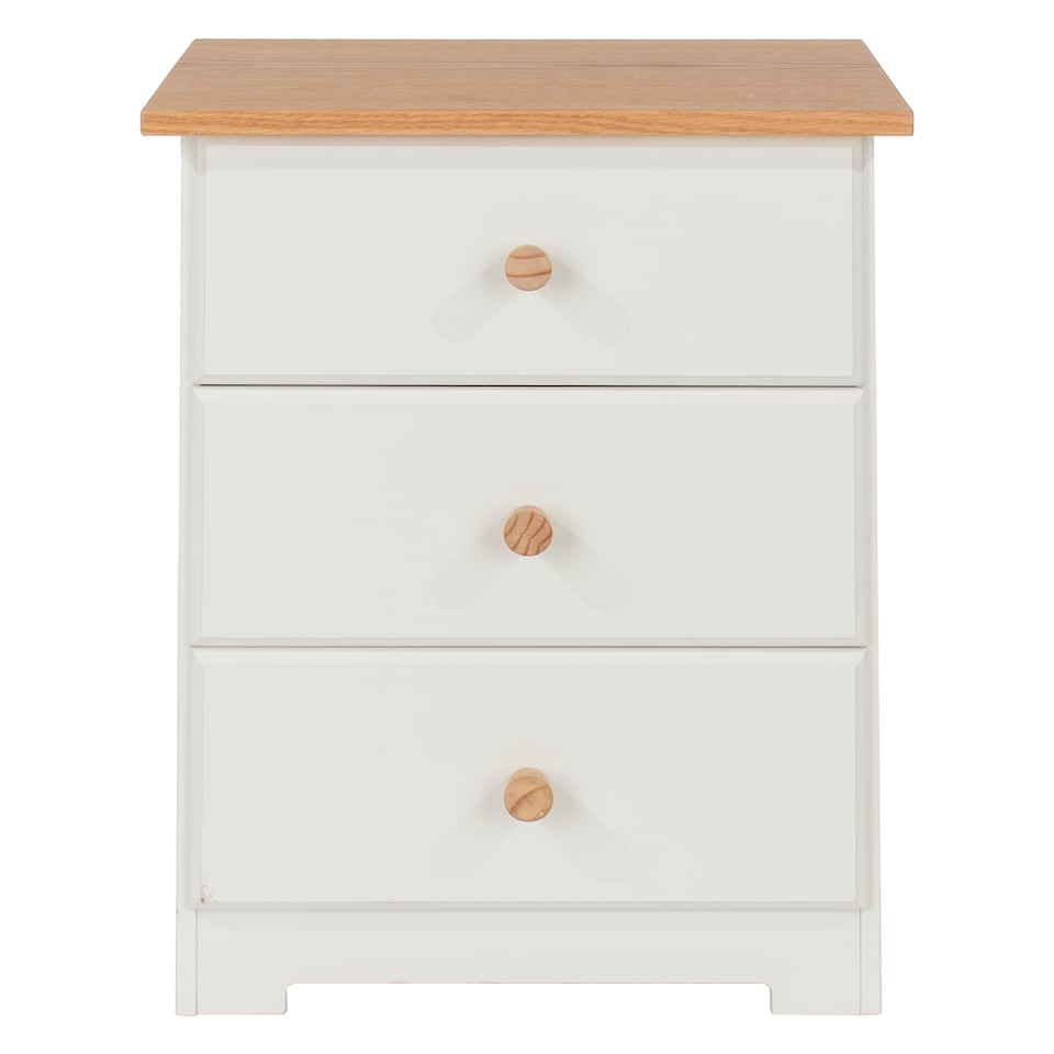 image 1 of Colorado 3 Drawer Bedside Cabinet - Affordable Modern White & Oak Style | White | Soft White | One Size | 1