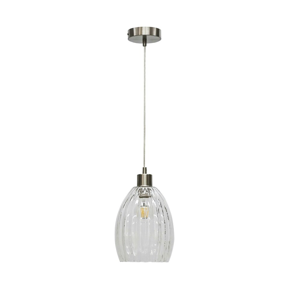 image 1 of First Choice Lighting Set of 2 Birch Clear Fluted Glass with Satin Nickel Pendant Fittings Silver | Clear