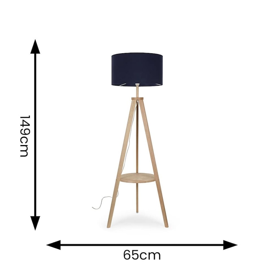 image 1 of ValueLights Morrigan Navy Shade Natural Wood Tripod Floor Lamp | Blue