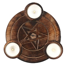 Pentagram Tea Light Holder - Wood - One Size