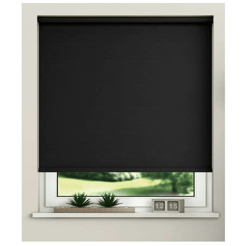 image 1 of 100cm Black Trimmable Thermal Blackout Roller Blinds Grey | Grey
