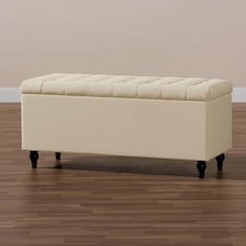 150cm Cubed Ottoman Storage Box,Cream Velvet Upholstered Chesterfield Storage Ottoman Box with Wooden Legs