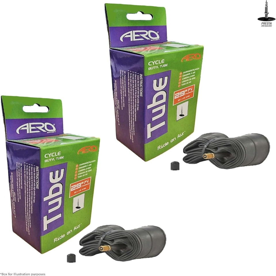 image 1 of Aero Sport Set x 2 Butyl Rubber Bike Inner Tube 27.5",28",29" x 40/60-584/635 Presta Valve