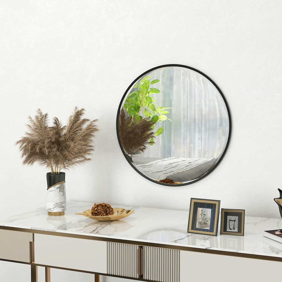 image 1 of HOMCOM Wall Mirror for Living Room Bedroom, 61 cm Circle Bathroom Mirror, Black