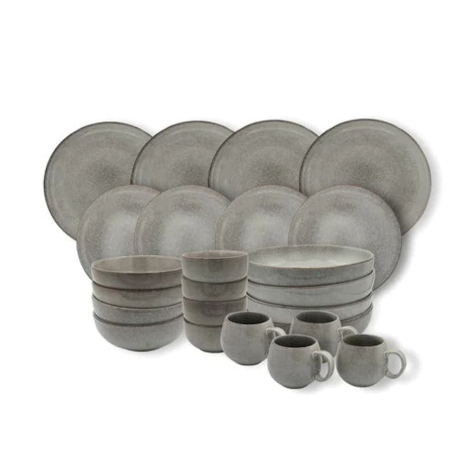 image 1 of Cooks Professional Nordic Stoneware Dinner Set | 24-Piece | Reactive Glaze | Grey
