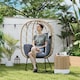 image 2 of Outsunny Rattan Egg Chair Outdoor Indoor Wicker Chair with Thickened Cushion and Headrest, Standing Garden Egg Chair with Cup Holder, Metal Frame for Patio, Balcony, Brown | Brown