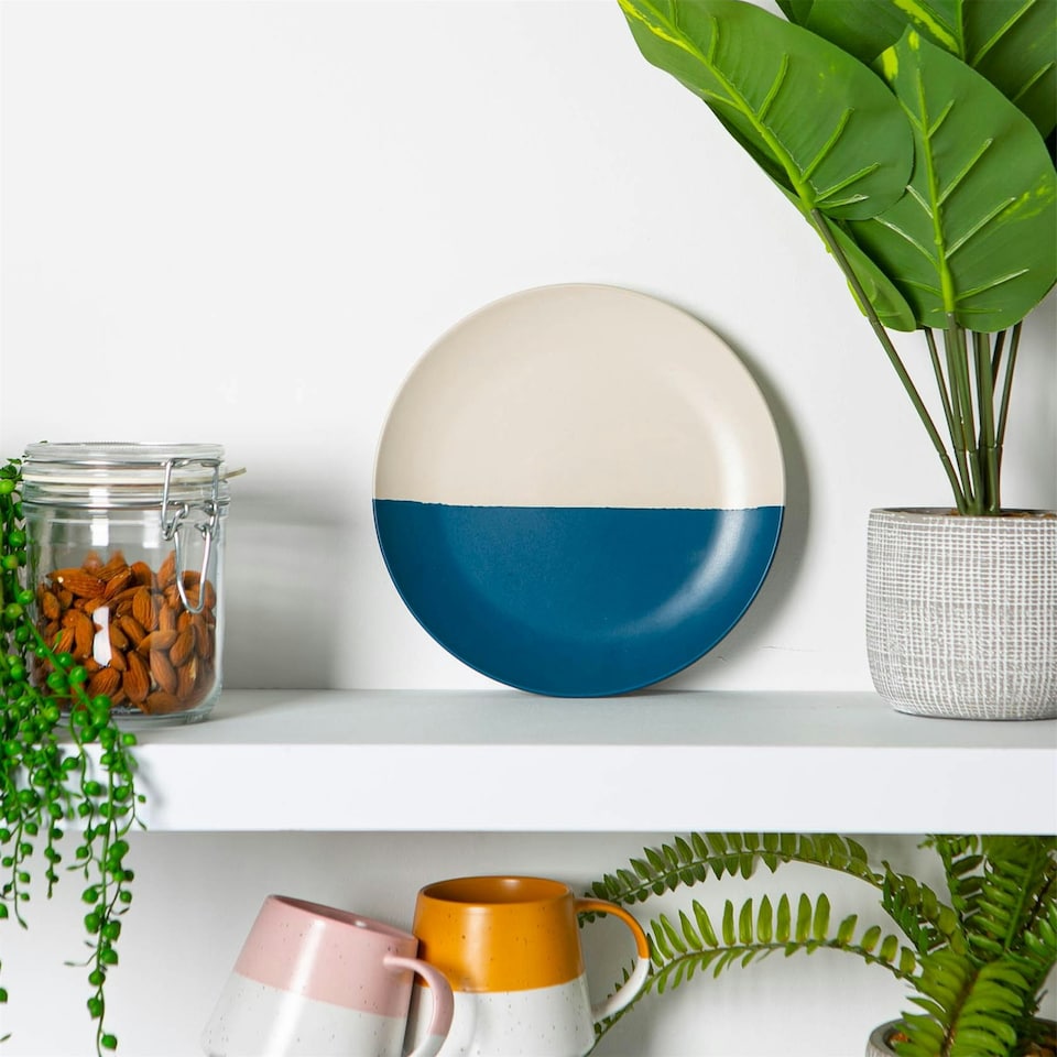 image 1 of Nicola Spring Ceramic Dipped Flecked Dinner Plates - 20.5cm - Navy - Pack of 4