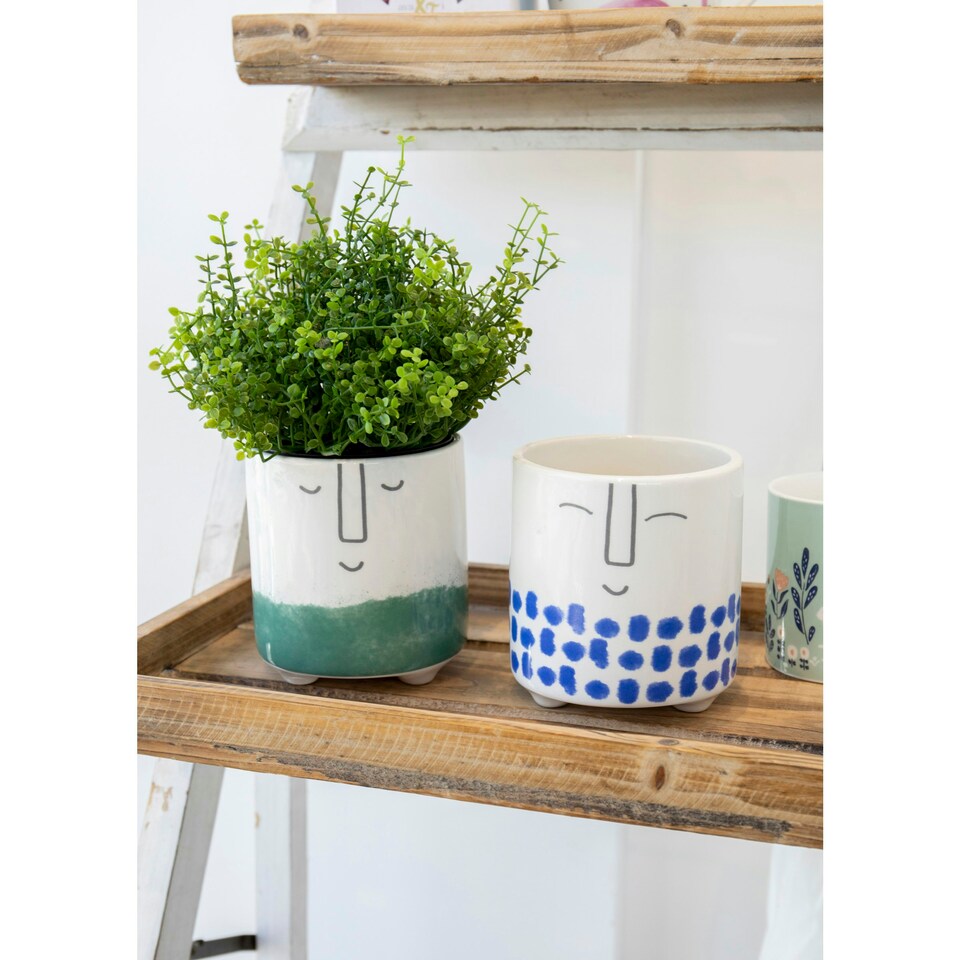 image 1 of KitchenCraft Planter Blue Dolomite Happy Face Blue