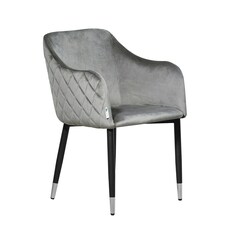 Single Verona Velvet Dining Chair with Quilted Back & Black Legs - Modern Accent Chair with Silver Foot Tips | Grey | Grey