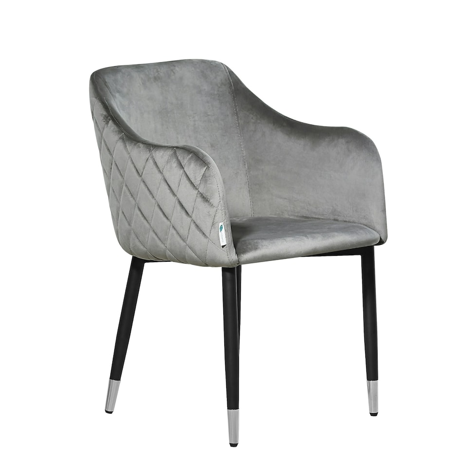 Single Verona Velvet Dining Chair with Quilted Back & Black Legs - Modern Accent Chair with Silver Foot Tips | Grey | Grey