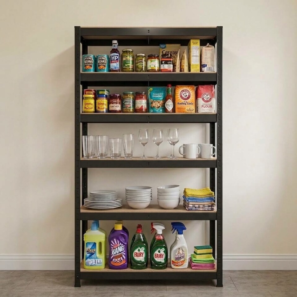 image 1 of Shelving Unit Black Boltless Heavy Duty 5 Tier  – 180cm Tall, 375kg Capacity Garage Racking