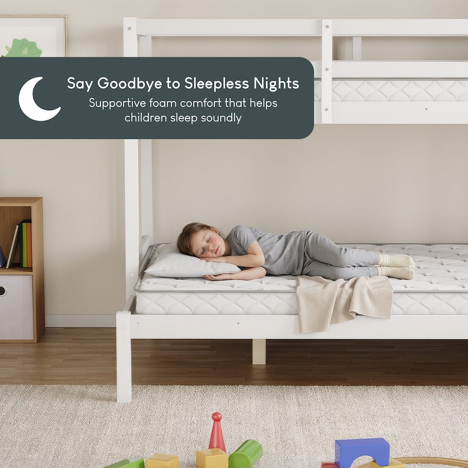 image 1 of Vida Designs Kids Bunk Bed Double Soft Foam Mattress - H 10 x W 135 x D 190 cm